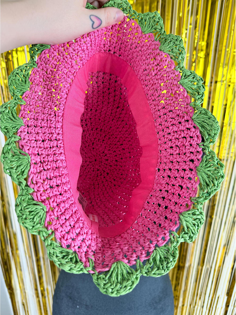 Crochet‎ Bucket Hat Pink Green Knit Hat Summer Boho - Picture 3 of 4